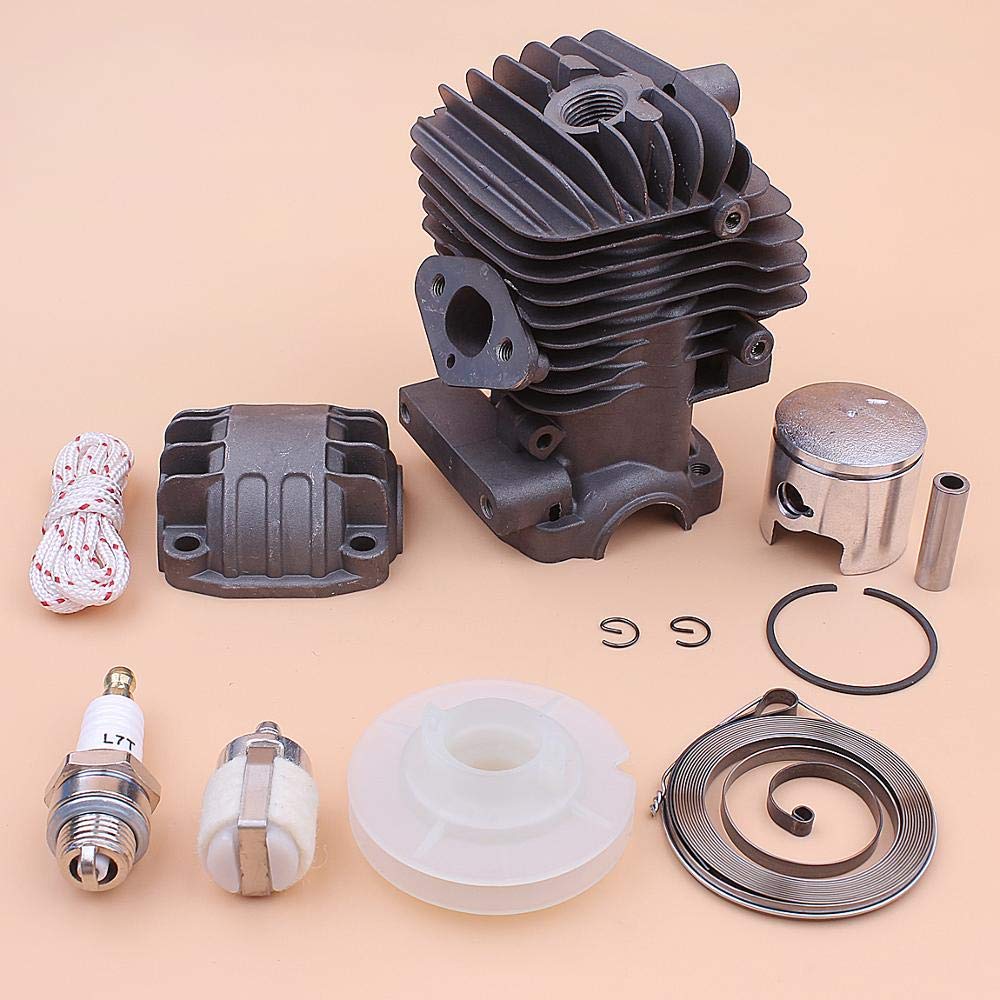 Kit de Base cárter Motor pistón Cilindro 34 mm, Compatible con polea Arranque Retroceso 2500 CC, Resorte, Cuerda, bujía, Pieza Motosierra