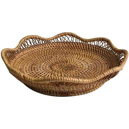 Amazon ニカ 収納バスケット 手編み 透かし彫り 卓上収納 かご ラタン 天然素材 パンかご フルーツバスケット 果物入れ お菓子 野菜 ケース ストレージバスケット キッチン収納 原宿風 A かご バスケット オンライン通販
