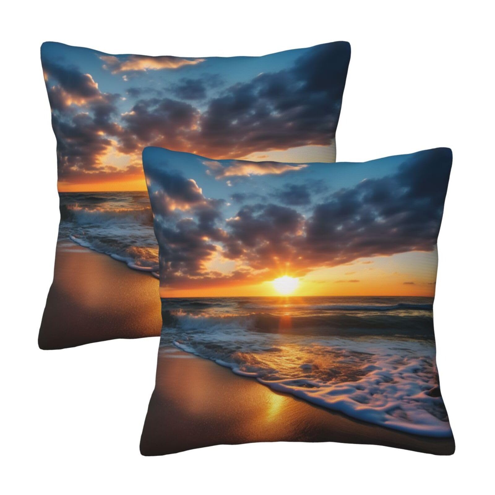 Beautiful Sunrise on Sea Throw Pillow Cases 2 Pack Square Pillowcases Soft Pillow Protectors for Couch Livingroom Sofa Bed Office Car,30x30 CM