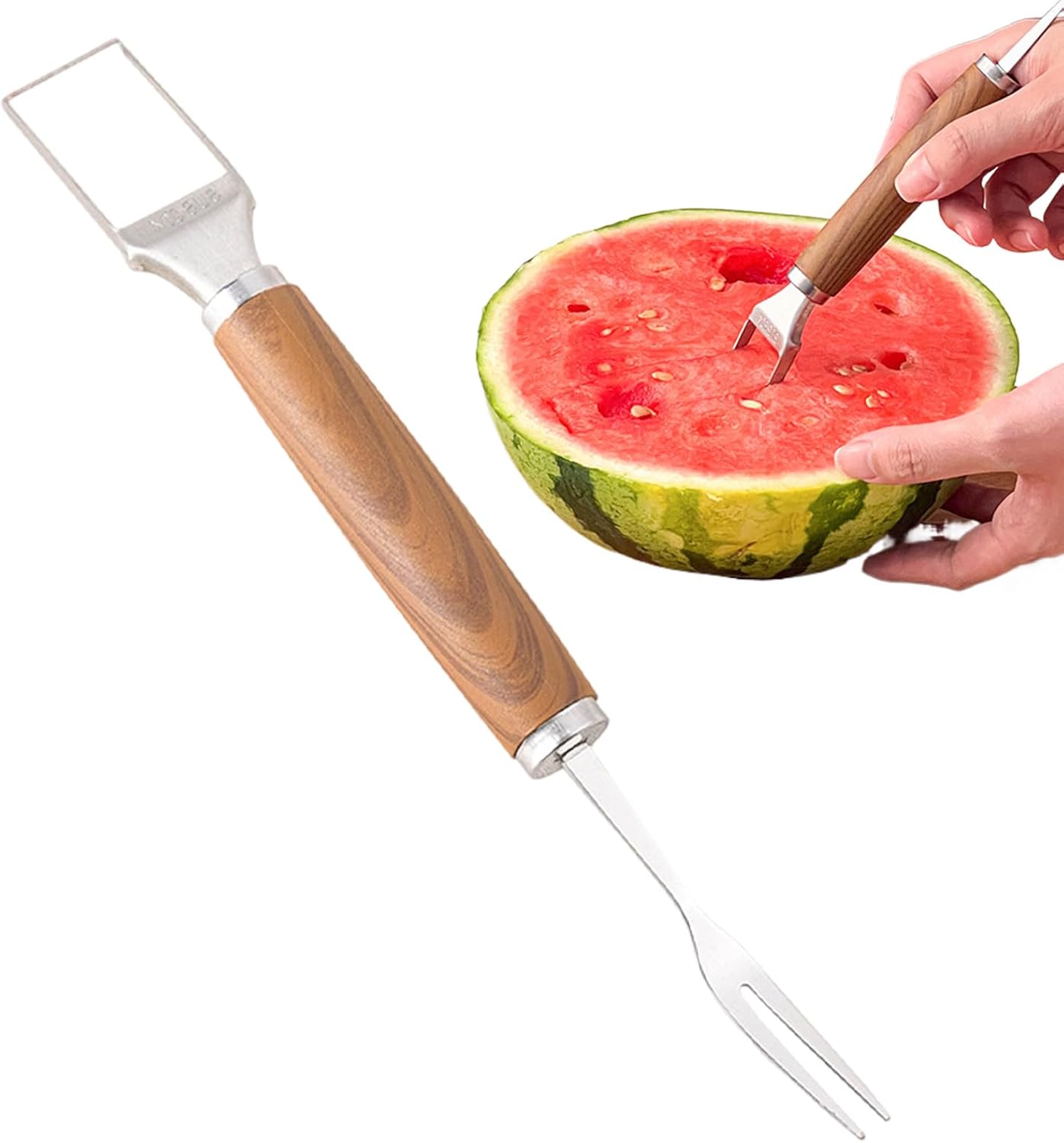 Watermelon Fork Slicer Cutter, 2-in-1 Watermelon Fruit Fork Slicer Cutting Tool, Stainless Steel Fruit Cutting Kitchen Gadgets for Children Elderly Dad Mom Women Men