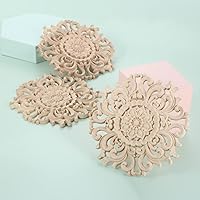 Vista 5 de MUXSAM Apliques tallados en madera, incrustaciones decorativas, calcomanías redondas de tallado de madera para puerta, pared, techo, armario