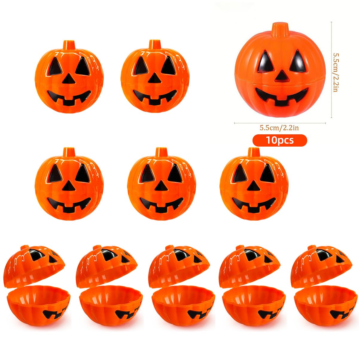 10PCS Halloween Pumpkin Containers Plastic Pumpkin Bulk Orange Halloween Pumpkin Buckets Halloween Eggs Candy Holder Mini Pumpkins for Halloween Egg Hunt Treats