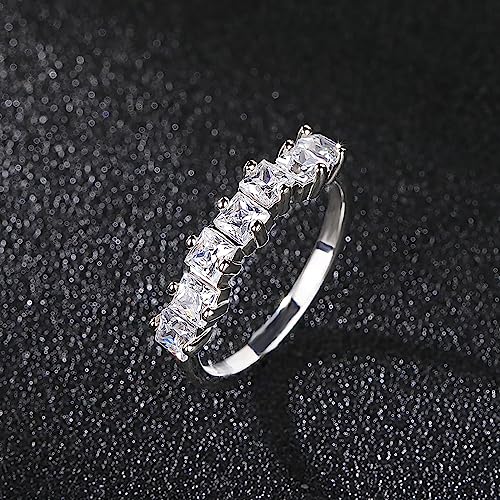 Sterling Silver Wedding Band for Women, CZ Cubic Zirconia Rings White Gold Plated Half Eternity Ring Size 5-104