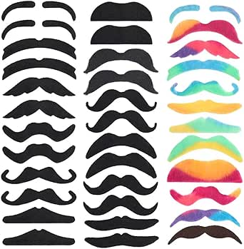 48-Pack Fake Mustache Stickers - Colorful Self-Adhesive Novelty Facial Hair For Costumes & Parties