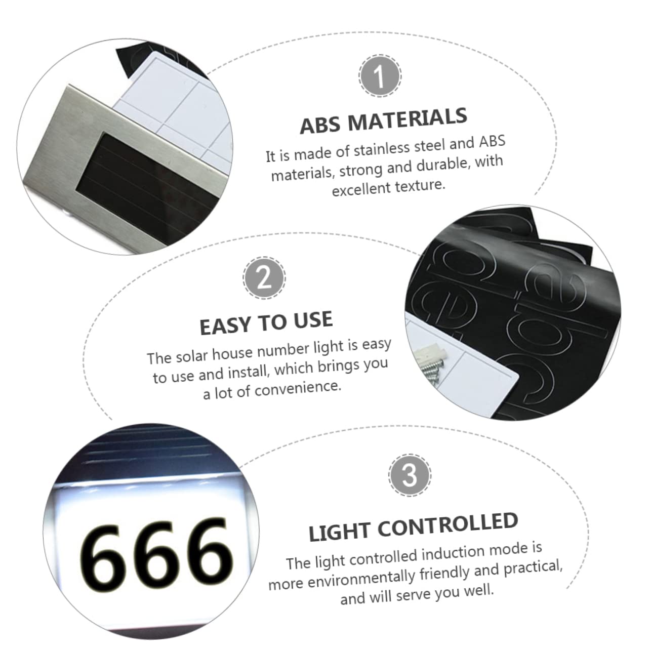 HEMOTON Luce Solare Facile da Installare per Uso Casa 2 Pezzi con 4 Led, Resistente Ip65, in Acciaio Inossidabile e Abs per Numero Civico da Esterno