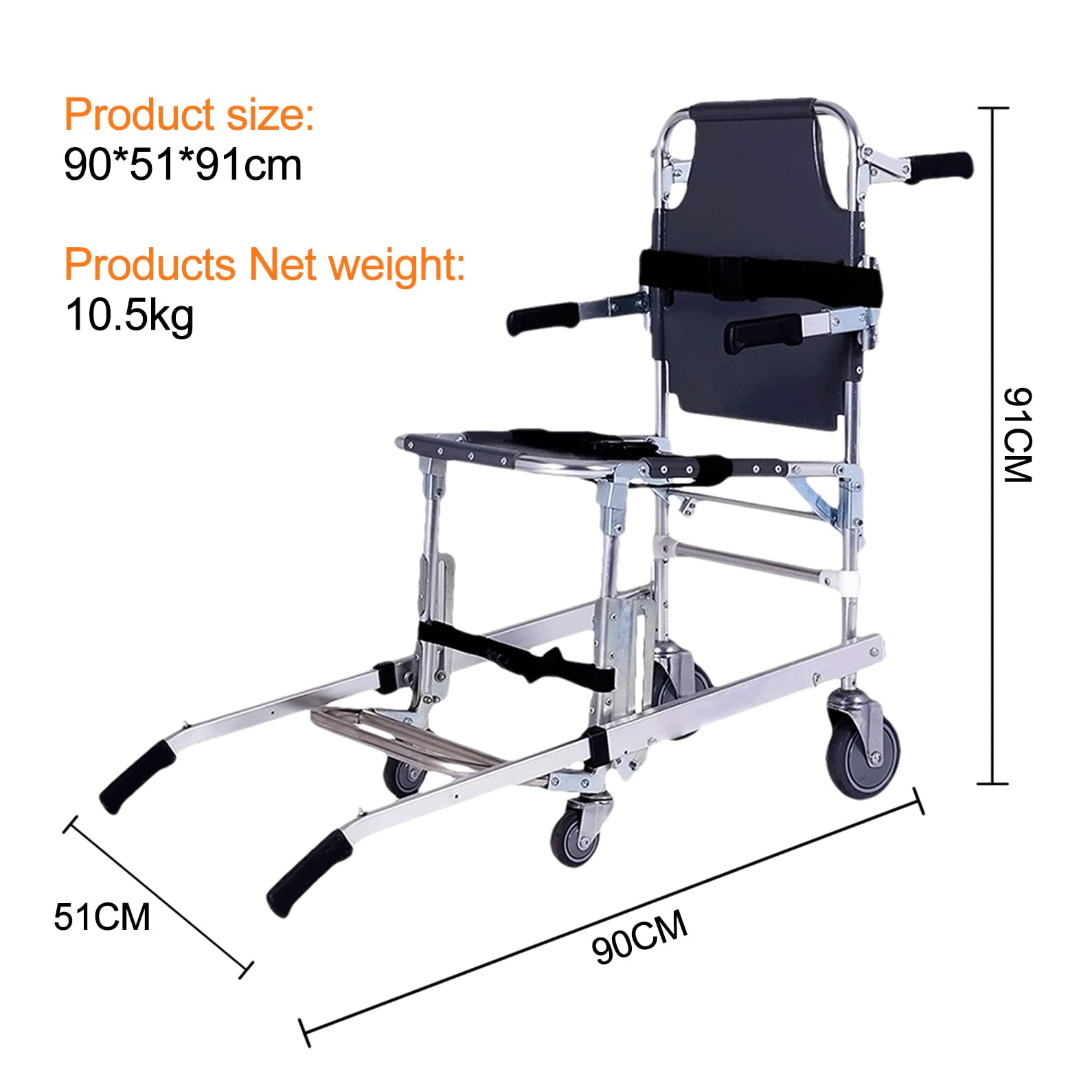 Dispositivo di assistenza per il sollevamento delle scale, sedia a rotelle pieghevole in alluminio, leggera, a 2 ruote, resistente fino a 158,8 kg, con fibbie a sgancio rapido