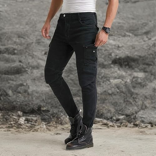 Miniatura 8 de Pantalones de motociclista para hombre, pantalones de mezclilla, protectores con rodilleras y almohadillas de cadera VES6 (negro, XL  34)