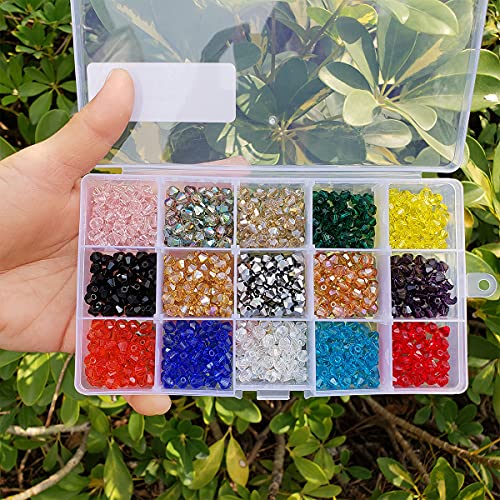 Image of 6mm Bicone Glass Beads for Jewelry Making 750pcs AB Colour Faceted Shape Colourful Crystal Spacer Beads Assortments Supplies Accessories Tools for Bracelets Necklaces with Elastic Cord