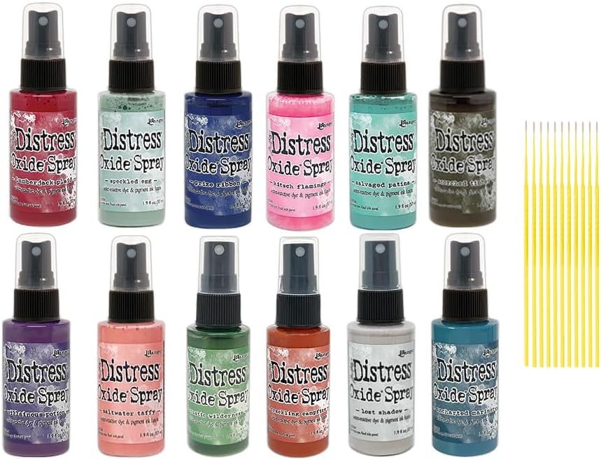 Ranger Distress Oxide Spray Bottle Set 6-12 Pack Distress Ink Spray - with Trebbies Detail Sticks - Perfect for Crafting and Art Projects - Dye Based