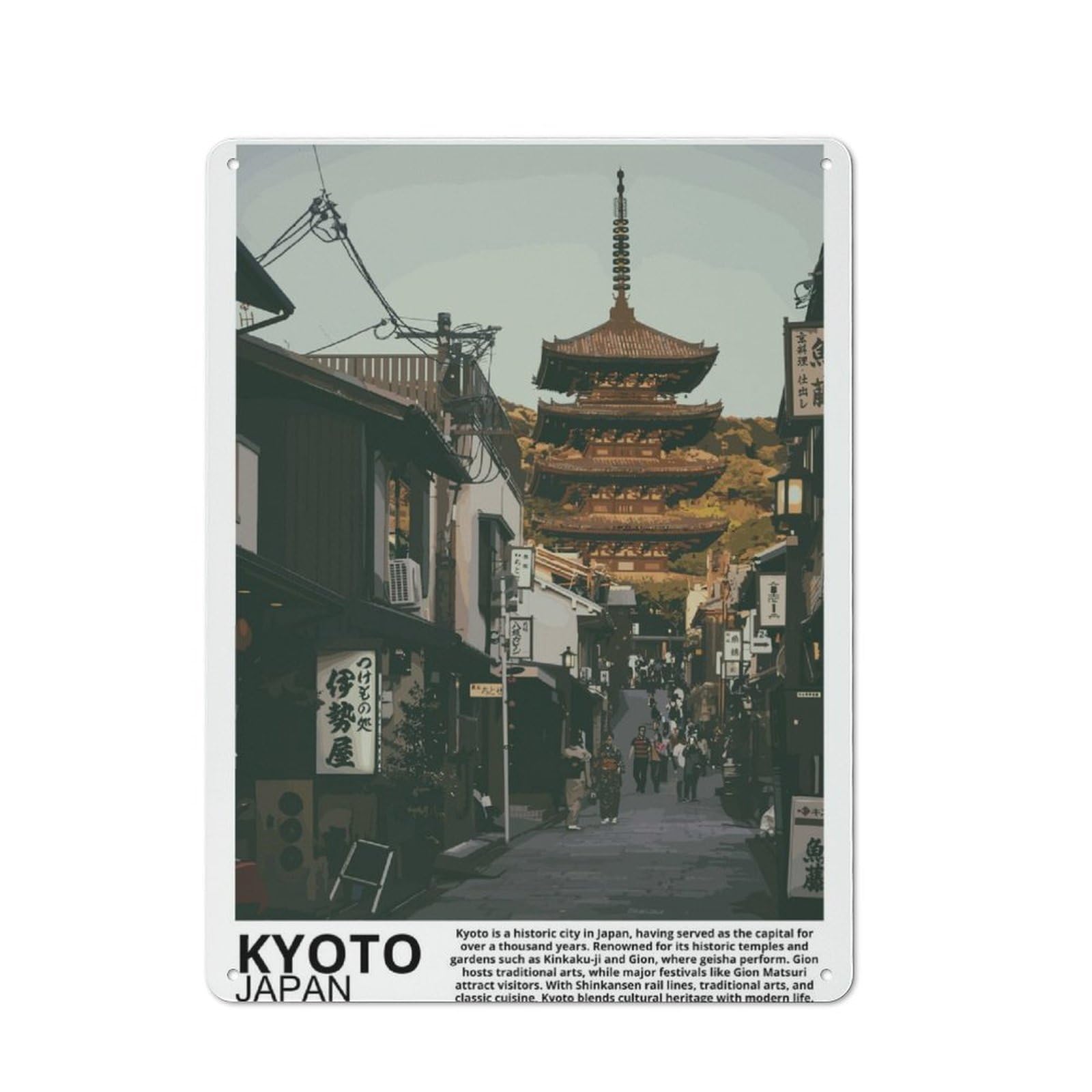 Junmoney Kyoto Japan Shed Style Metal Wall Decor 40X30cm, Tin Sign For Conservatory, Home Bar Or Utility Room
