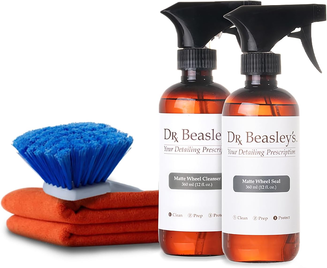 Dr. Beasley's Matte Wheel Cleaning Kit - Protects from Grime, Dust, Corronsion to Retain Sheen. 12 oz Matte Wheel Cleanser, Matte Wheel Seal, Wheel Brush, 2 Microfiber Towels