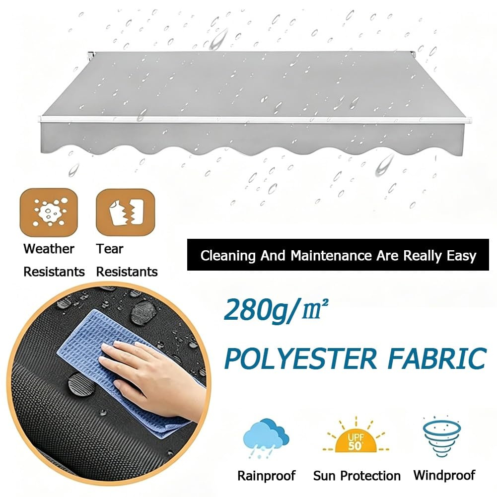 Chowana tkanina ning z falbaną, 280 g poliestrowe płótno Sune do ogrodu i patio (250 x 200 cm) - wysoka jakość, ochrona przed promieniowaniem UV, łatwa w montażu