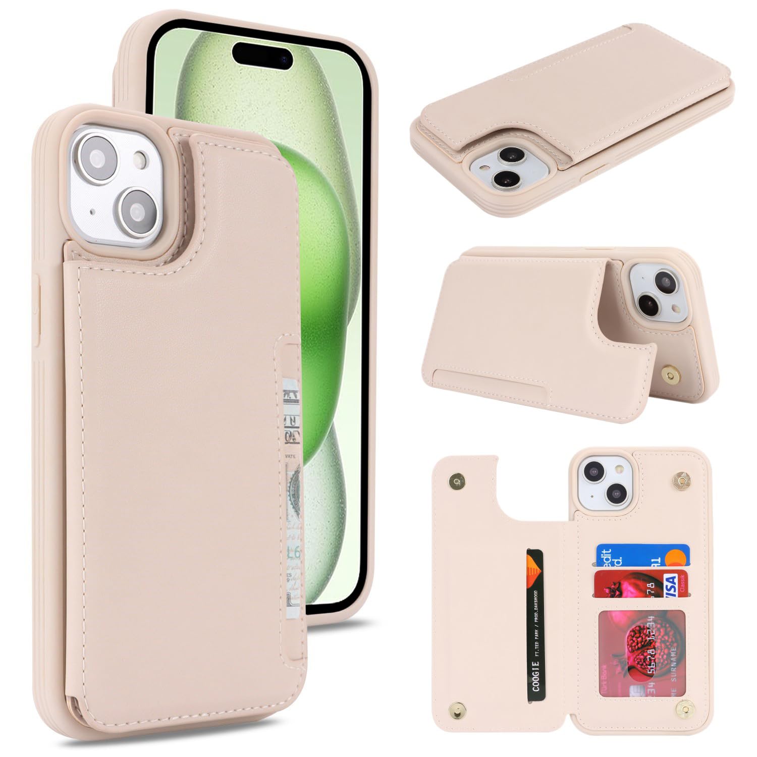 iCoverCase Compatible with iPhone 15 Wallet Phone Case with Card Holder for Women Men, [RFID Blocking] Card Slots PU Leather Protective Wallet Case