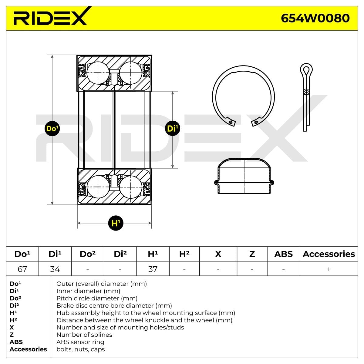 Kit Cuscinetto Ruota Anteriore RIDEX 654W0113 Per Mazda 323, Demio, Kia Rio