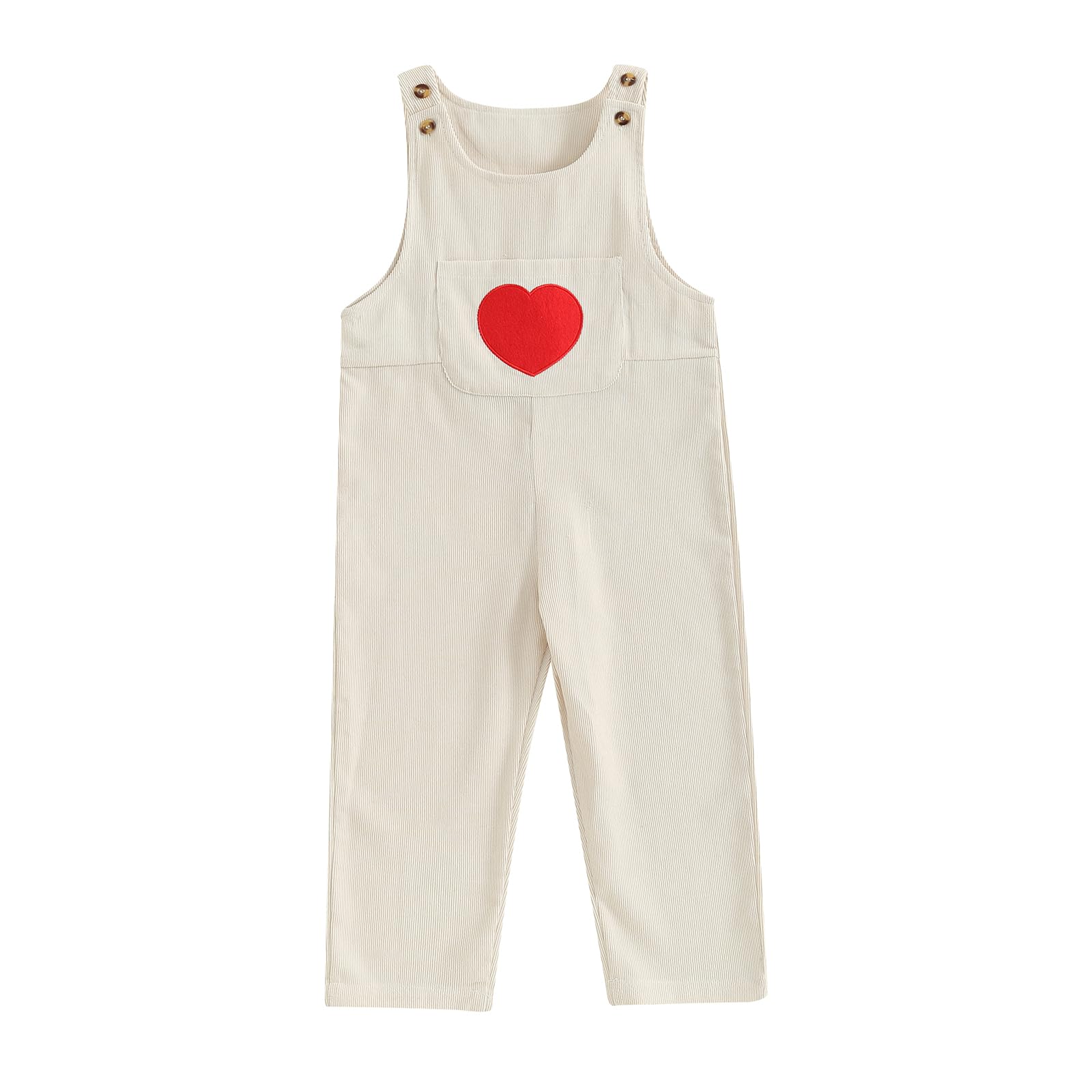 ZAXARRA Toddler Girls Overalls Sweet Corduroy Button Closure Heart Pants Jumpsuit with Pocket for Casual Day (Beige, 2-3 Years)
