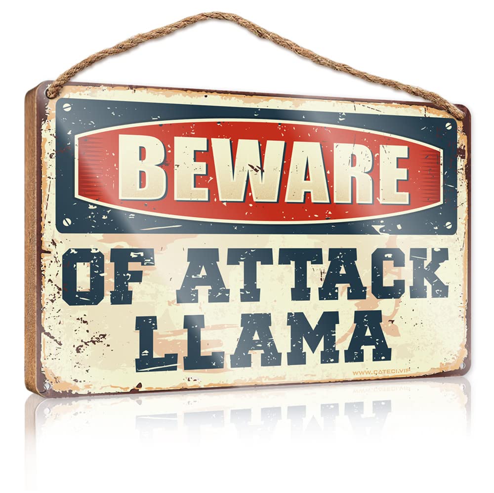 DTHA Funny Bedroom Decor Beware Of Attack Llama Wooden Sign Fall Porch Sign Funny Home Sign(15X28CM)