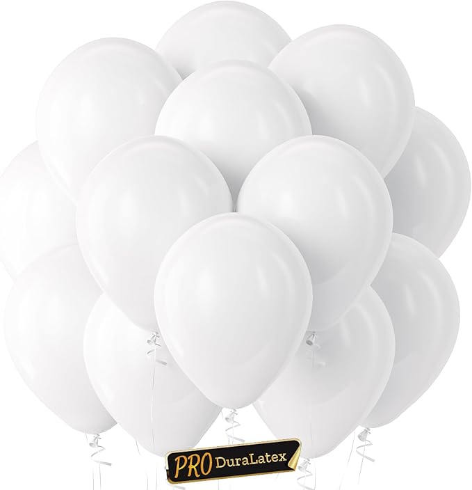 Bezente Pro Duralatex White Balloons - 100 Pack 12 Inch Extra-Thick White Balloons For Long-Lasting Professional Party Decorations, Large Wedding Birthday Graduation Bridal Shower