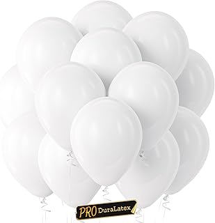 Bezente Pro Duralatex White Balloons - 100 Pack 12 inch Extra-Thick White Balloons for Long-Lasting Professional Party Decorations, Large Wedding Birthday Graduation Bridal Shower