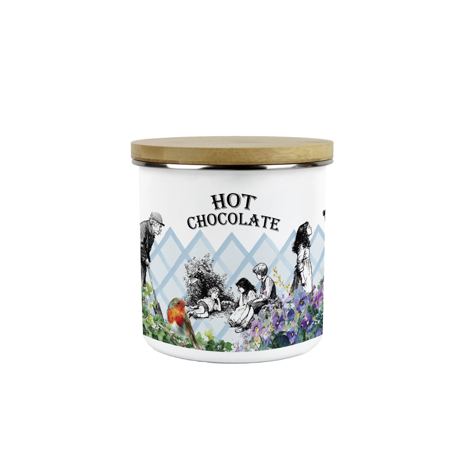 Secret Garden Hot Chocolate Canister - 600ml Enamel Kitchen Storage Jar Gifts