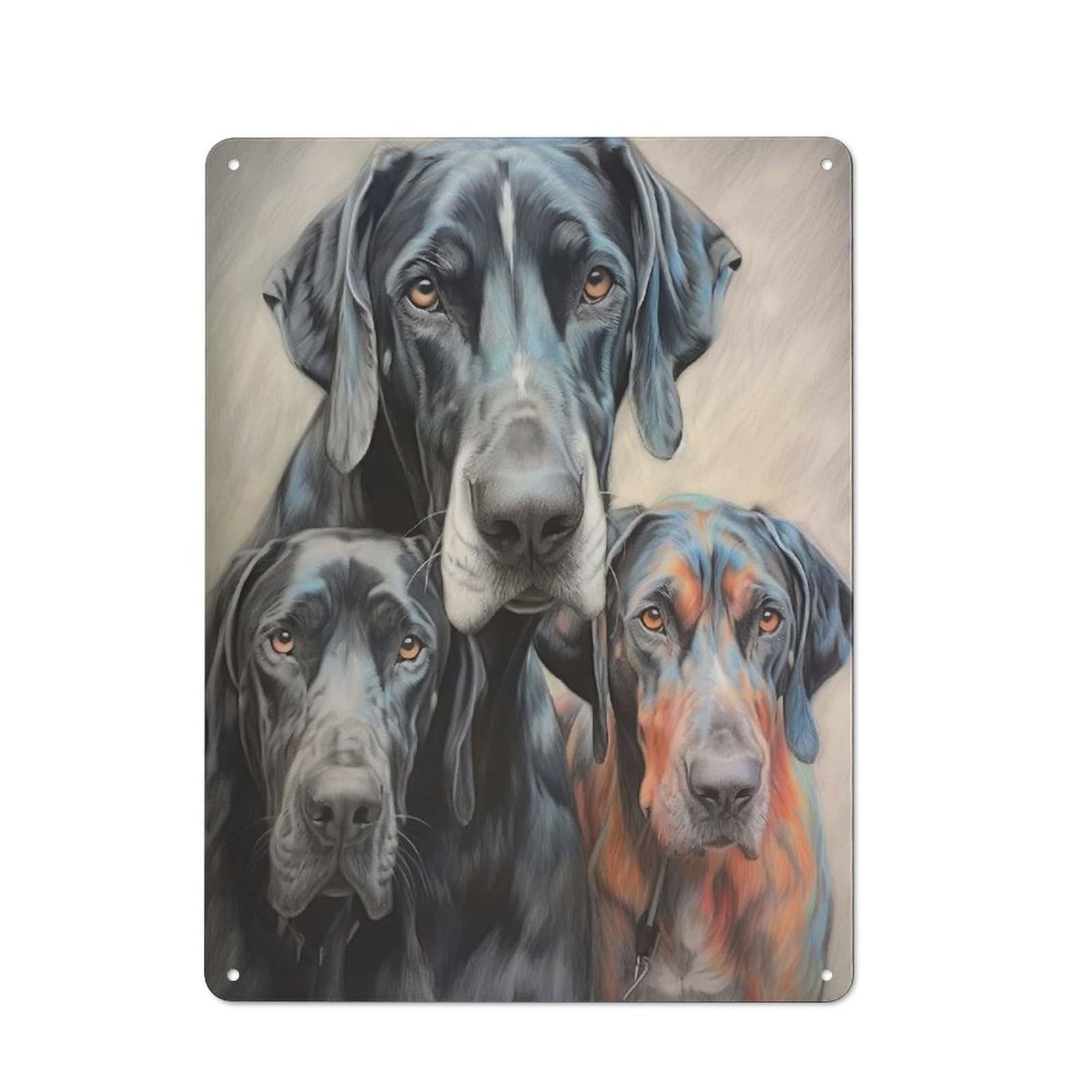 Junmoney Great Dane Family Sketch Printed Metal Sign 40X30cm For Garage Wall, For Living Room And Hallway Decor, For Home Office And Studio Walls