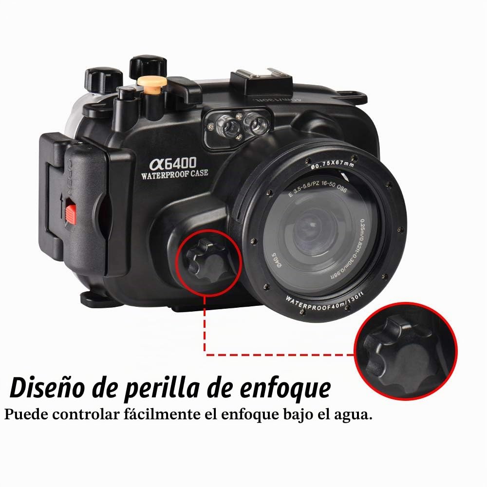 Sea frogs Carcasa impermeable para cámara Sony A6400, 40 m, se puede utilizar con lente de 16 a 50 mm (carcasa + filtro rojo)