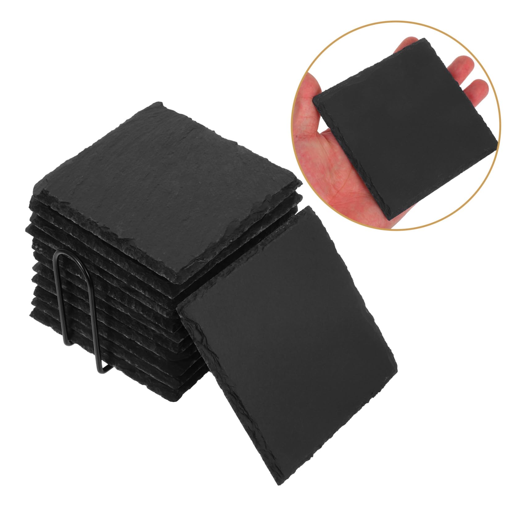 OUNONA Dessous de Verre Antidérapants et Résistants la Chaleur Lot de 12 Ronds en Ardoise Noire Style Japonerie pour Bar et Whisky