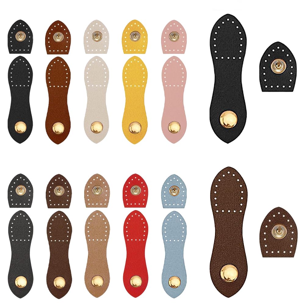 YFTRFR 12 Pcs Leather Snaps Buckles, Closures Sew On Clasp Gourd Shape Button Fasteners for Purse, Making Handbag Accessories, Case Jacket, DIY Craft, Wallet, Shoulder Bag(10 Color)
