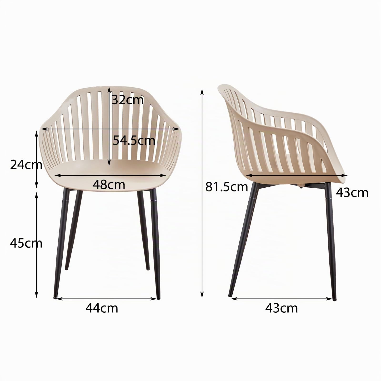 GrandCA HOME Set di 8 Sedie da Pranzo Moderne, Sedia da Cucina con Braccioli, con Schienale cavo Verticale e Gambe in Metallo Nero, Adatte per Soggiorno, Balcone, Ufficio - Cachi