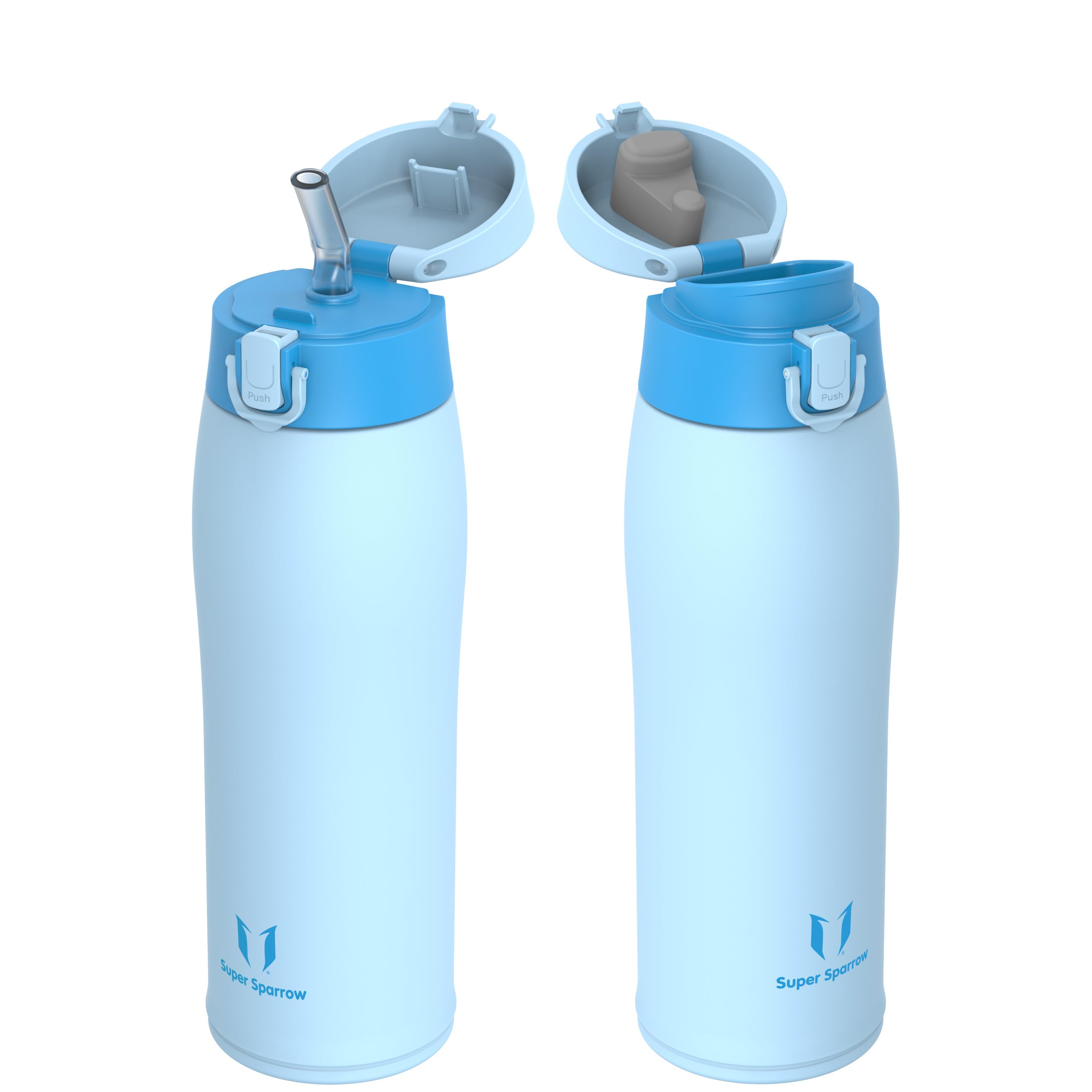 Super Sparrow Insulated Water Bottle - Travel Mug - 750ml - Stainless Steel Water Bottles - BPA Free - Leakproof Metal Bottles - Includes 2 Lids, Straw Lid & Spout Lid