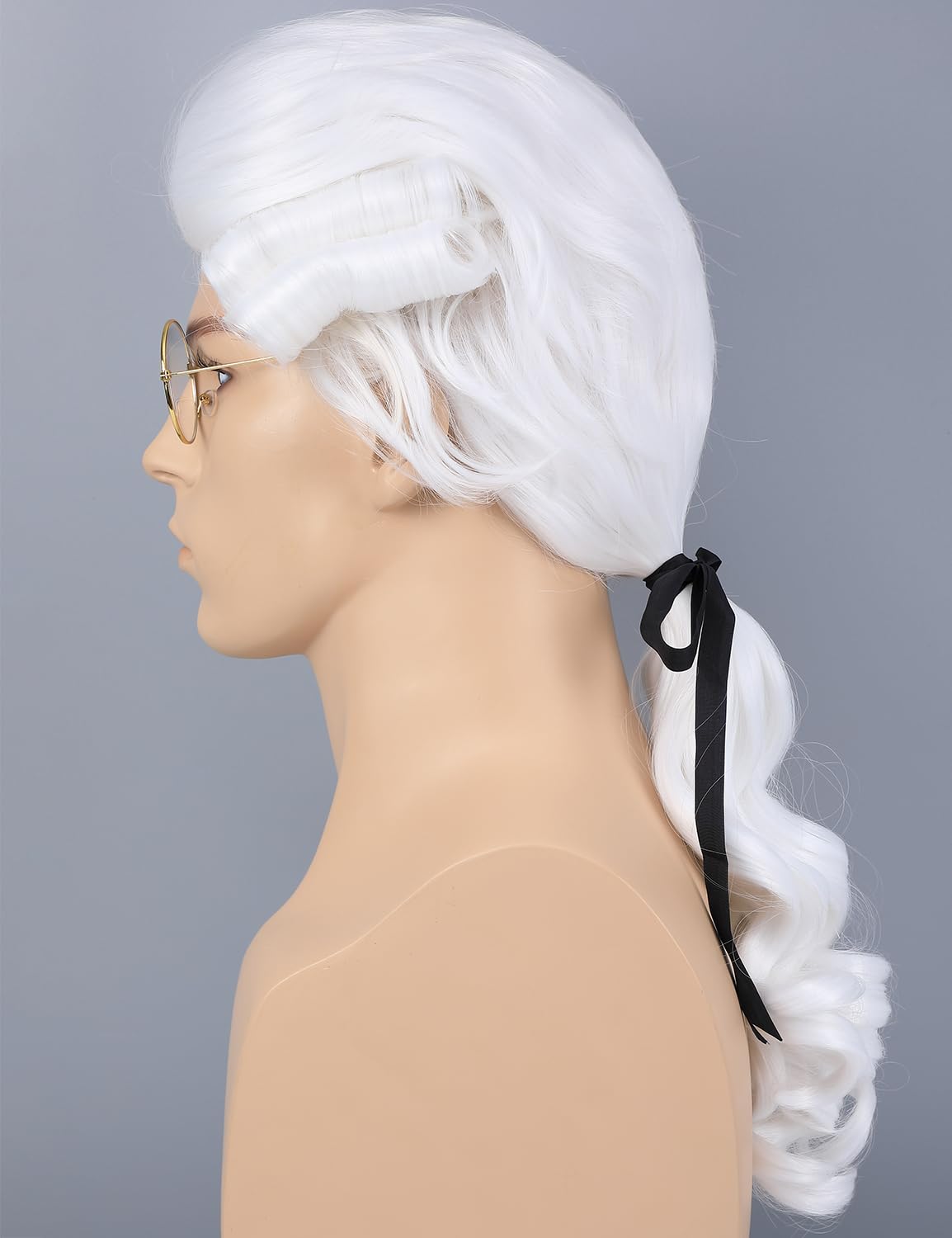 Mens Judge Colonial Wig with Glasses Long White Powdered Wavy Wig Costume Cosplay H... - Image 5