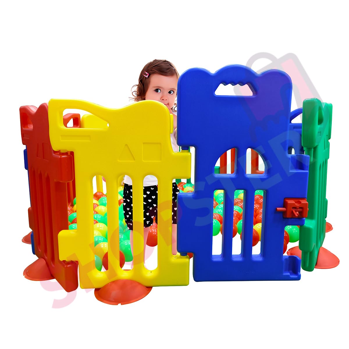 Shopster Baby Playpen Kids Activity Centre Safe & Spacious Play Yard Home Indoor Outdoor, Happy Game Enclosure Ball Pool Area for Toddlers with Lockable Gate (Multicolour, 12 Panel Set) - Image 8 thumbnail