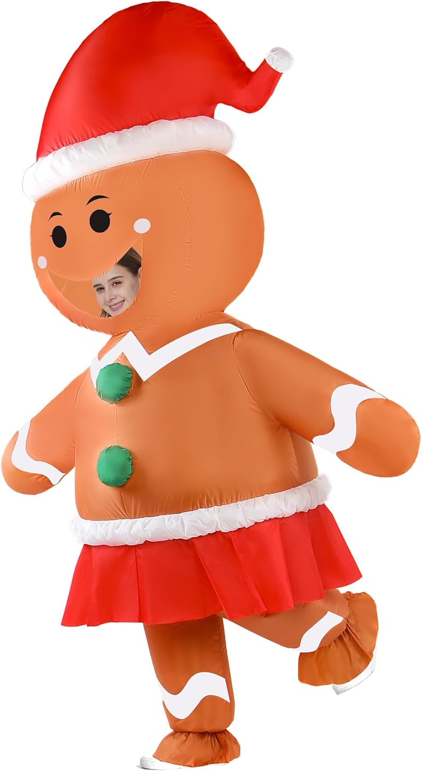 Inflatable Gingerbread Man Costume Christmas Adult Unisex Blow Up Funny Outfit Giant Halloween Xmas Character Cosplay Party Suit for Men Women - Image 2