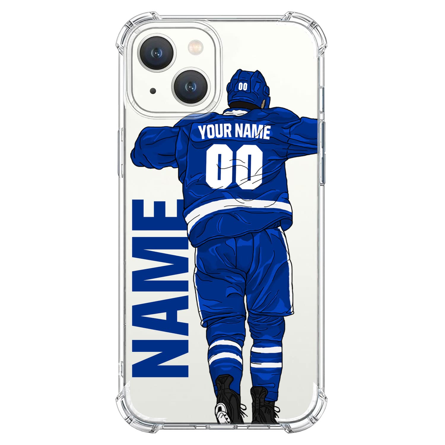 VNGDA DIY Custom Name & Number Ice Hockey Team Clear Case for iPhone17 Air 16 15 Pro Max 14 13 Mini 12 11 Xs Max Xr SE3 8 7 6 Plus，with 4 Shockproof