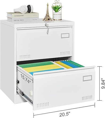 Vista 20 de Archivador lateral de 2 cajones con cerradura para oficina en casa, archivador de metal con barra ajustable para colgar, organización de archivador