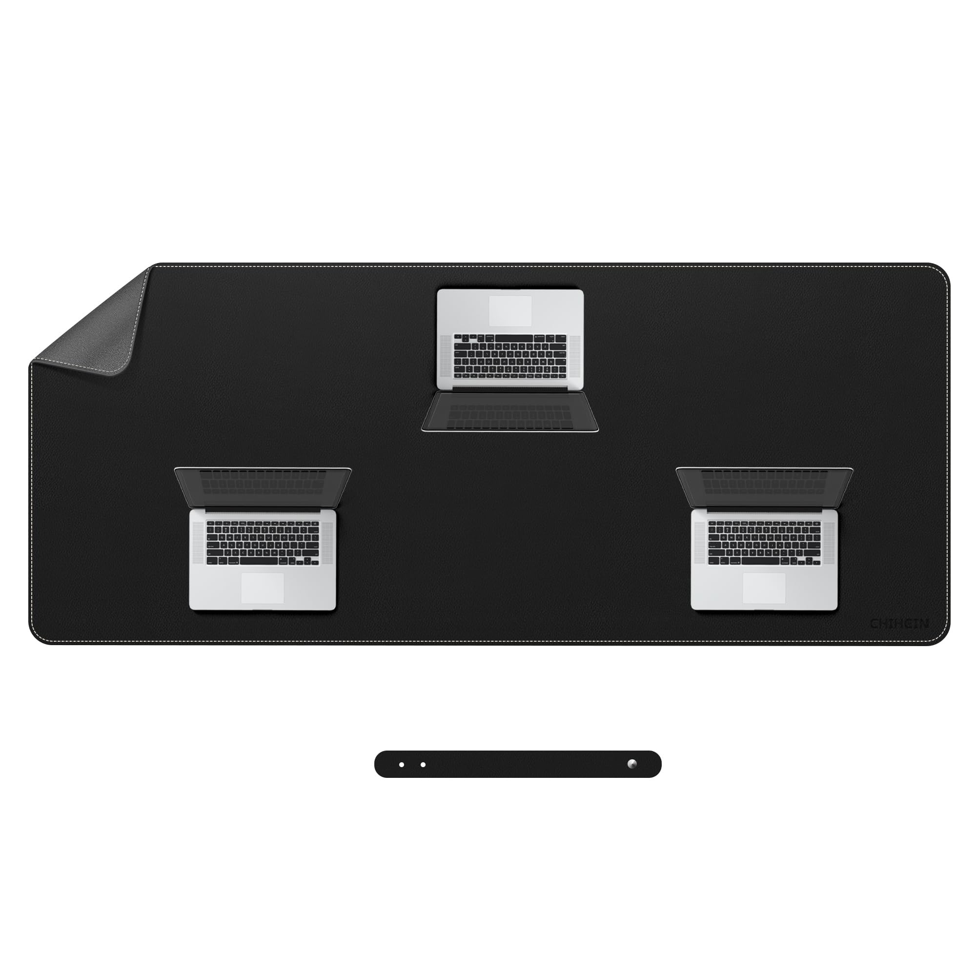 Chihein Tappetino da scrivania 4XL in pelle PU (nero/grigio), grande tappetino per mouse, protezione per scrivania su entrambi i lati, impermeabile, per gaming/ufficio/casa