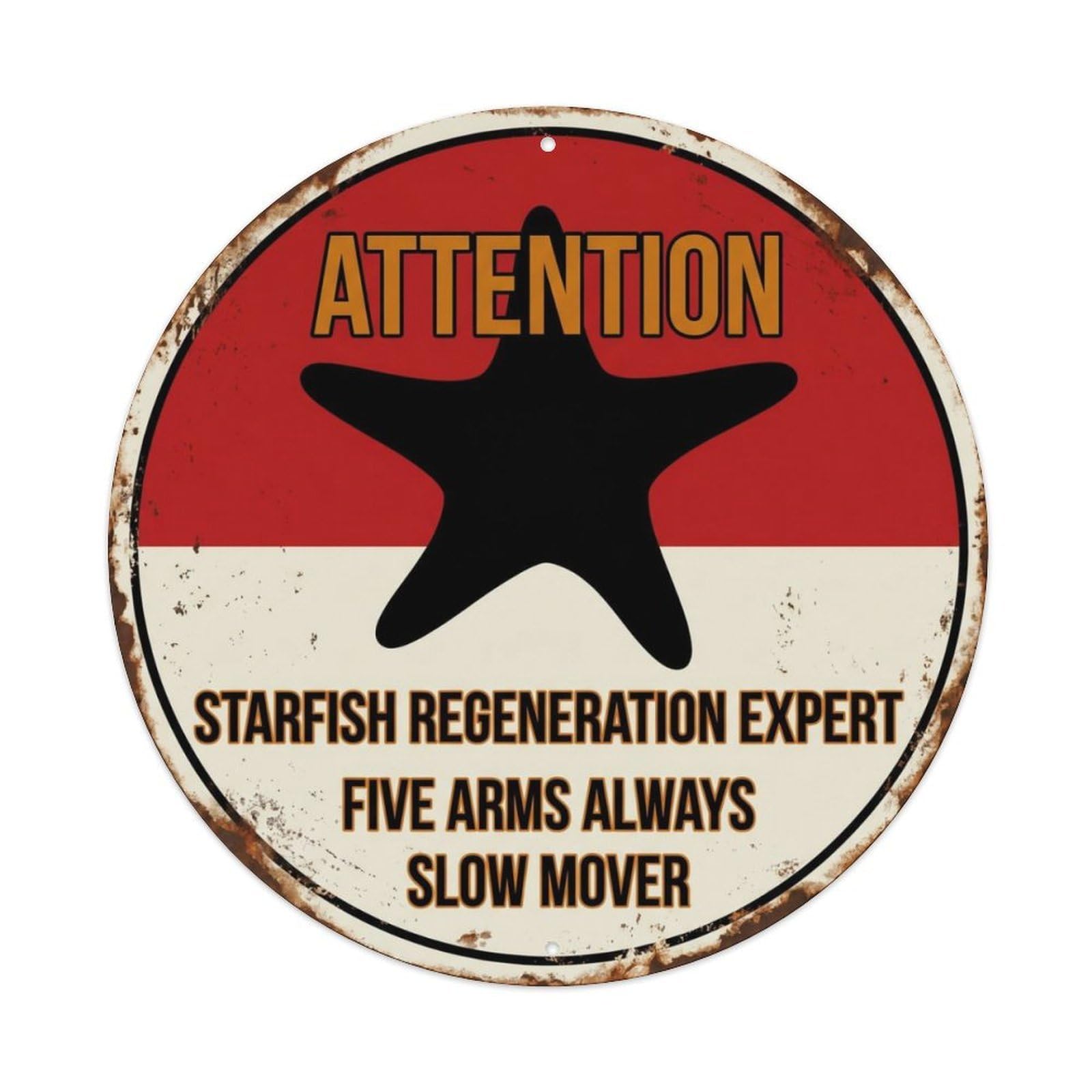 Fqcyn Style Moody Starfish Five Arms Metal Tin Sign Plaque Wall Decor For Cafe, Club Bar, Office, Home Garden Round Metal Poster 8X8inch