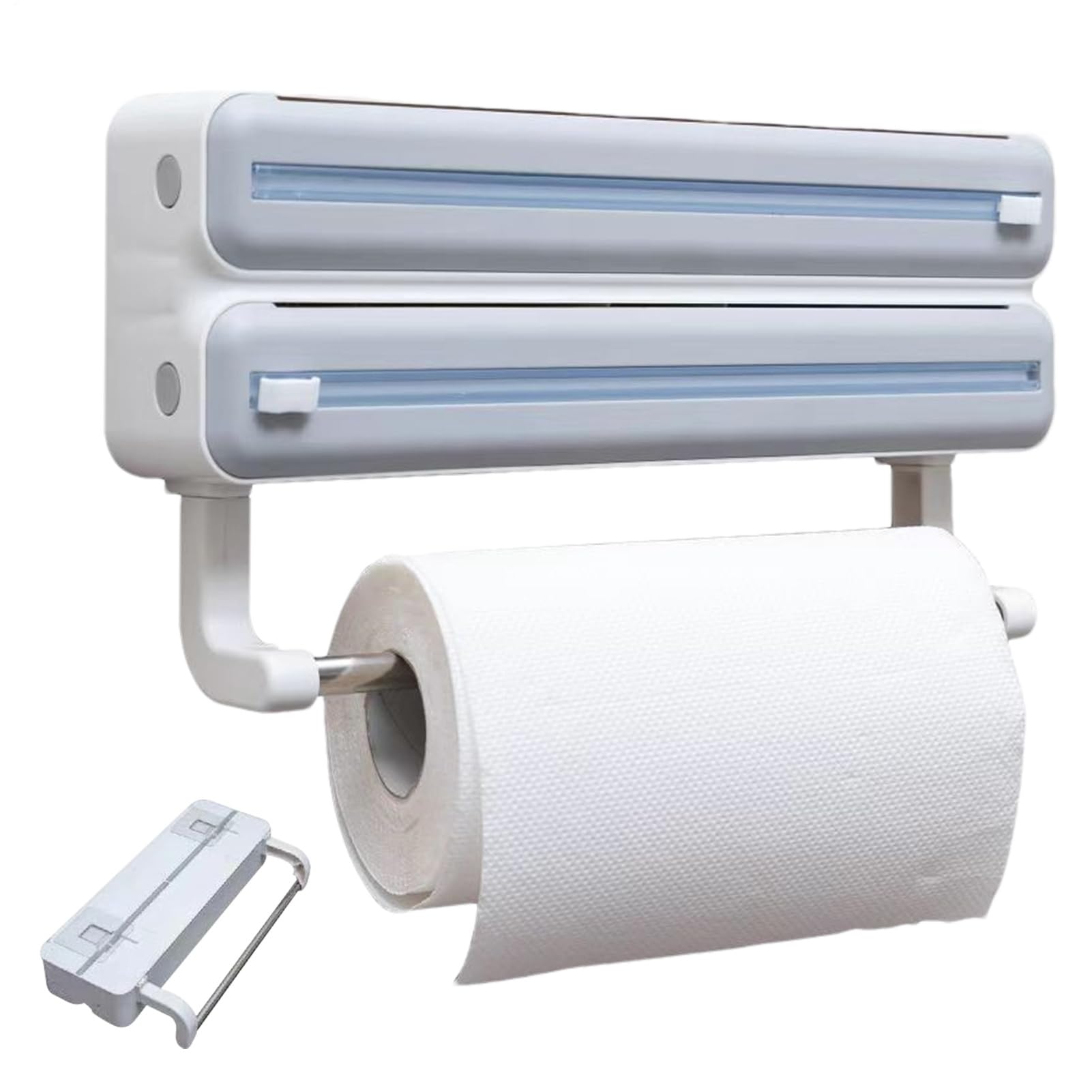 Dispensador de película Recargable – Soporte de Pared para Papel de Aluminio de Cocina, de Almacenamiento multirollo, Soporte de película de Corte con Estante para pañuelos, Ahorro de Espacio en