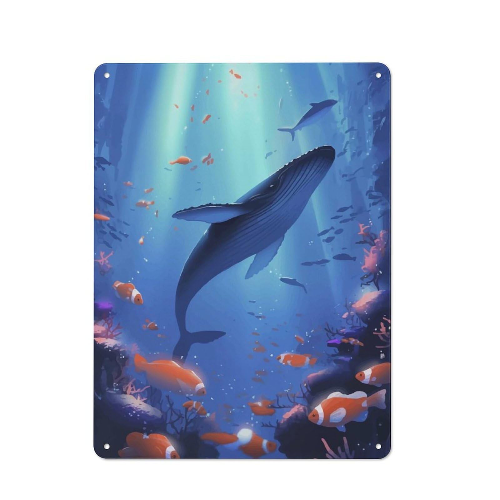 Garage Metal Sign with Humpback Whale Underwater Design 40x30cm, Weathered Look Garage Wall Decor for Garage, Workshop, Shed Or Utility Room