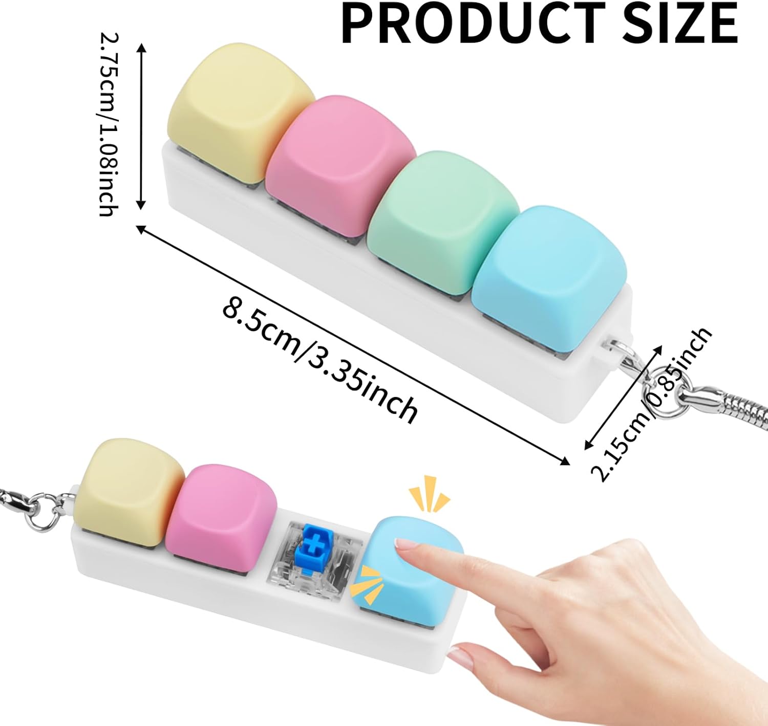 2 Pcs Keyboard Fidget Toys for Adults Macaron Four-Button Clicker Mechanical Fidget Toy Keyboard Keychain Clicking Sensory Fun Toys for Adult to Relief Stress Pass The Time