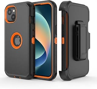 Phone Case for iPhone 15 Case,Heavy Duty Hard Shockproof Armor Protector Case Cover with Belt Clip Holster for Apple iPhone 15 6.1 5G 2023 Phone Case (Black+Orange)