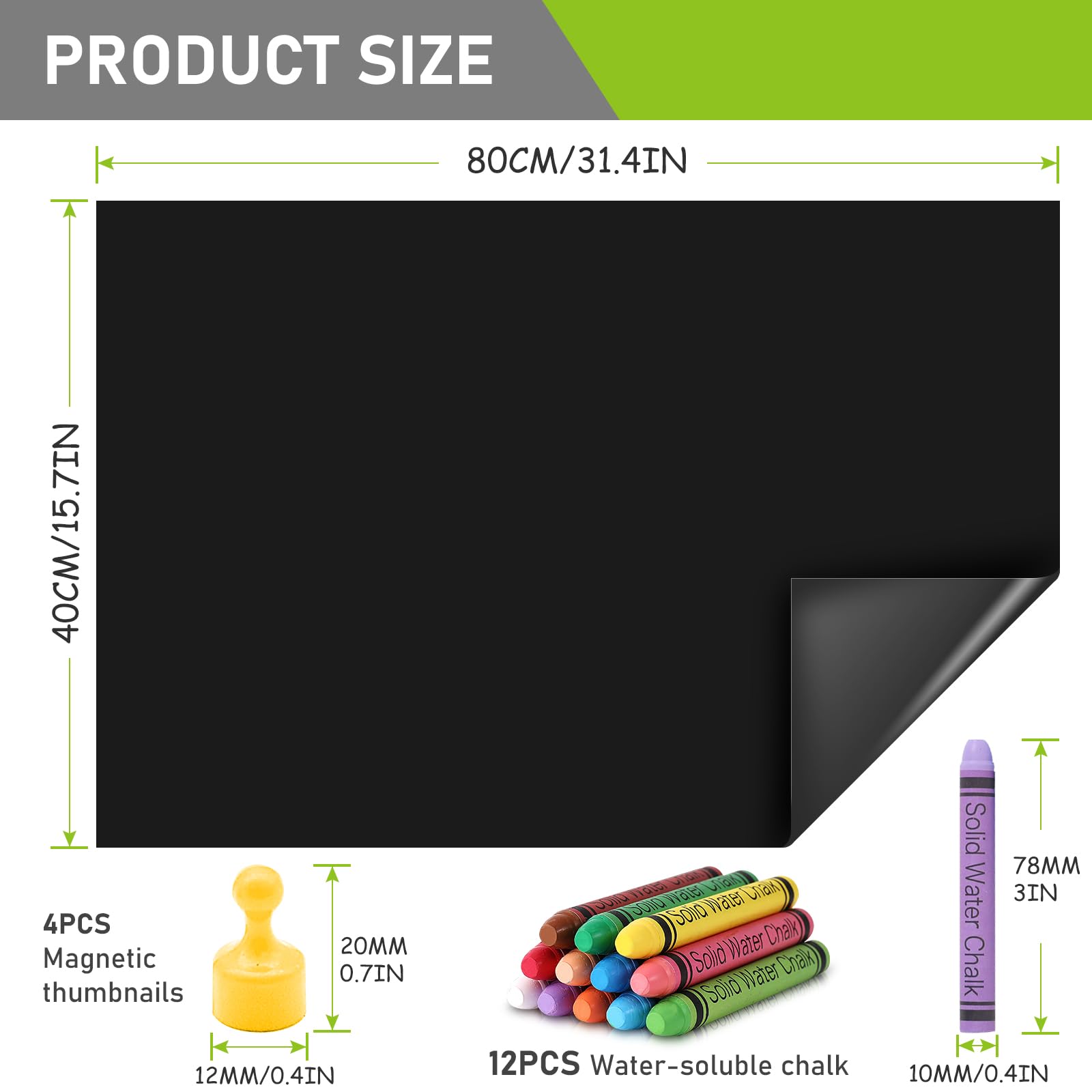 Iophi Papier Tableau Noir Magnétique, 40×60cm Adhésif Effaçable