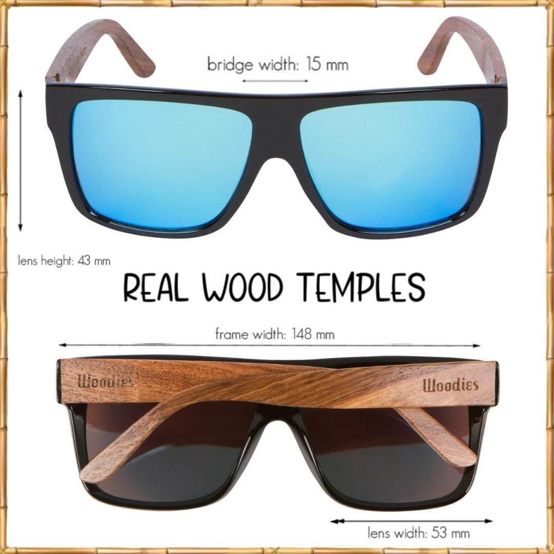 Woodies Oversized Flat Top Zebra Wood Wrap Sunglasses with Colored Lens for Men and Women | 100% UVA/UVB Protection