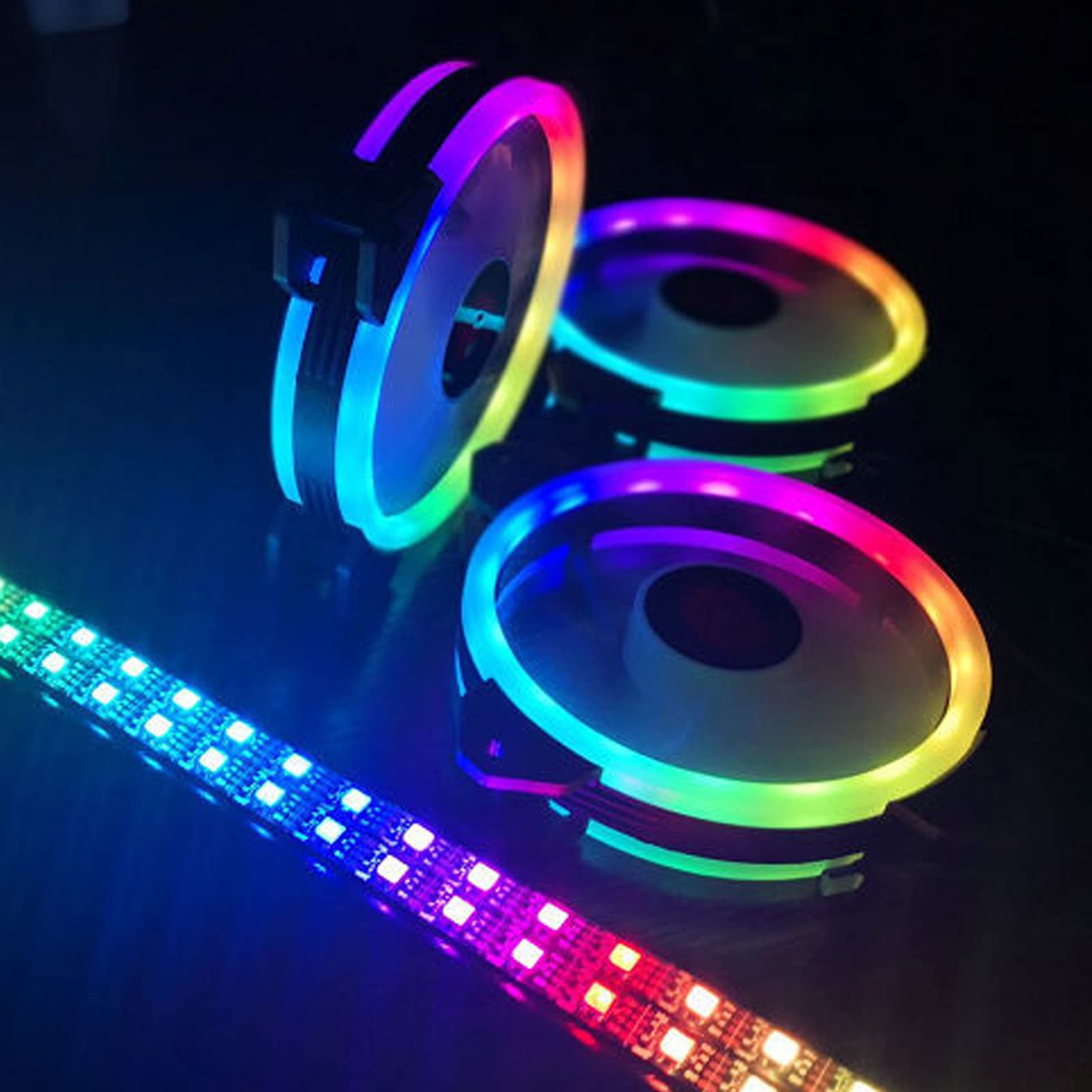 Garsent 120 Mm Gehäuselüfter, 3 RGB 6-polige Geräuscharme Computerlüfter mit Mehreren Lichtmodi, Stoßfeste Hochleistungs-PC-Lüfter mit Controller-Schrauben, für PC-Gehäuse