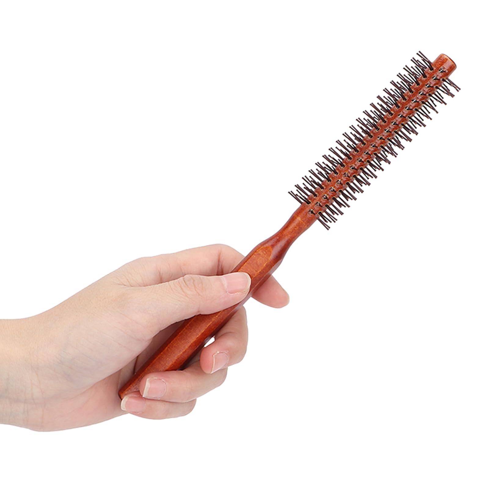 Round Hair Brushes Small Rounded Hair Brush, Skinny Thin Round Brush Small, Wooden Circle Thin Circular Hair Brush, Unisex for Short Hair Styling, Bangs, 8.3x1.0in, Brown
