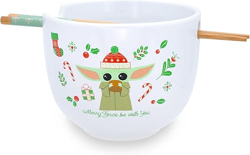 Silver Buffalo Star Wars The Mandalorian Grogu The Child Merry Force Be With You - Juego de vajilla de cerámica  Incluye cuenco de fideos ramen de