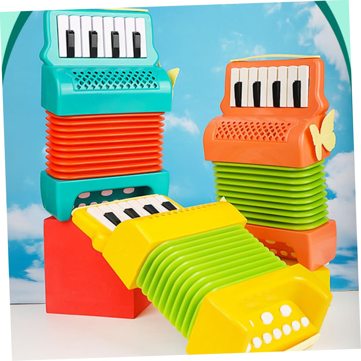 ibasenice Kinder Akkordeon Handgriff Musikinstrument Mit Cartoon Motiv Grünes Vorschulspielzeug Zur Frühkindlichen Und Handmuskeltraining
