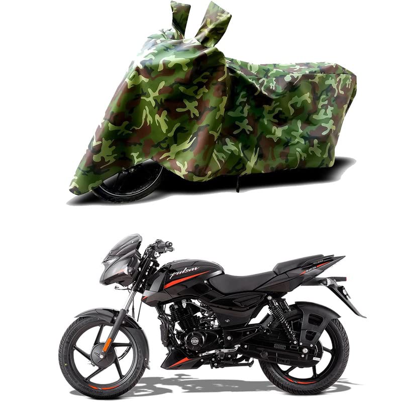 Image of 100% Water Resistant Bike Scooty Two Wheeler Body Cover Compatible for Bajaj Pulsar 125 Split-Drum /UV-Rays /Heat Protection /Birds Dropping /Scratchproof /Dust Proof /Waterproof /All [Green MJ]