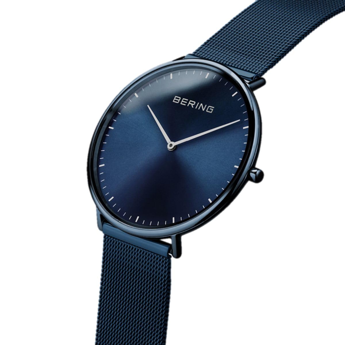 BERING Unisex zegarek kwarcowy Movement - Ultra Slim Collection ze stali nierdzewnej i szkiełkiem szafirowym 15739-397, niebieski, bransoletka