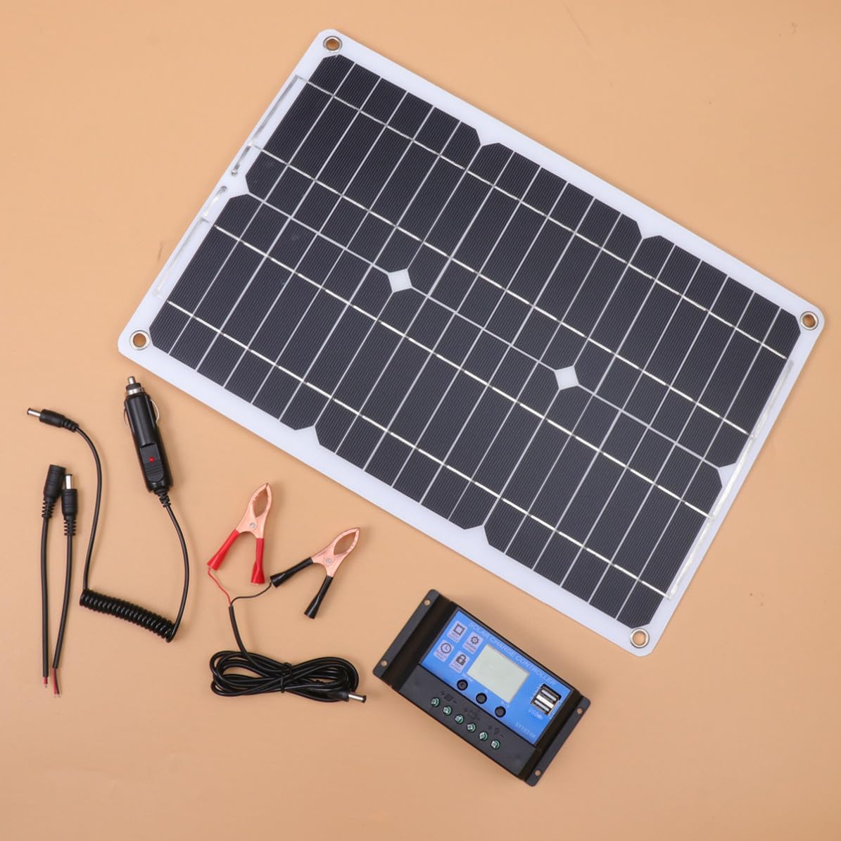Pannello Solare Monocristallino 18w 5v 12v con Controller Nero