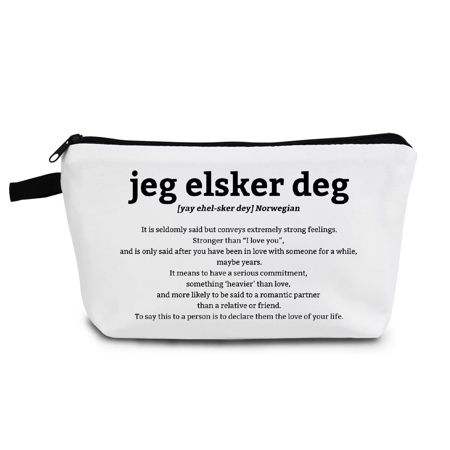 YULUENZE Inspirational Gifts Norwegian Jeg Elsker Deg Definition Makeup Bag Toiletry Pouch with Zipper Birthday Christmas Gift Norway Cosmetic Bag for